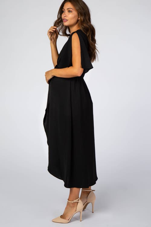 Pinkblush Open Sleeve Wrap Midi Dress In Black