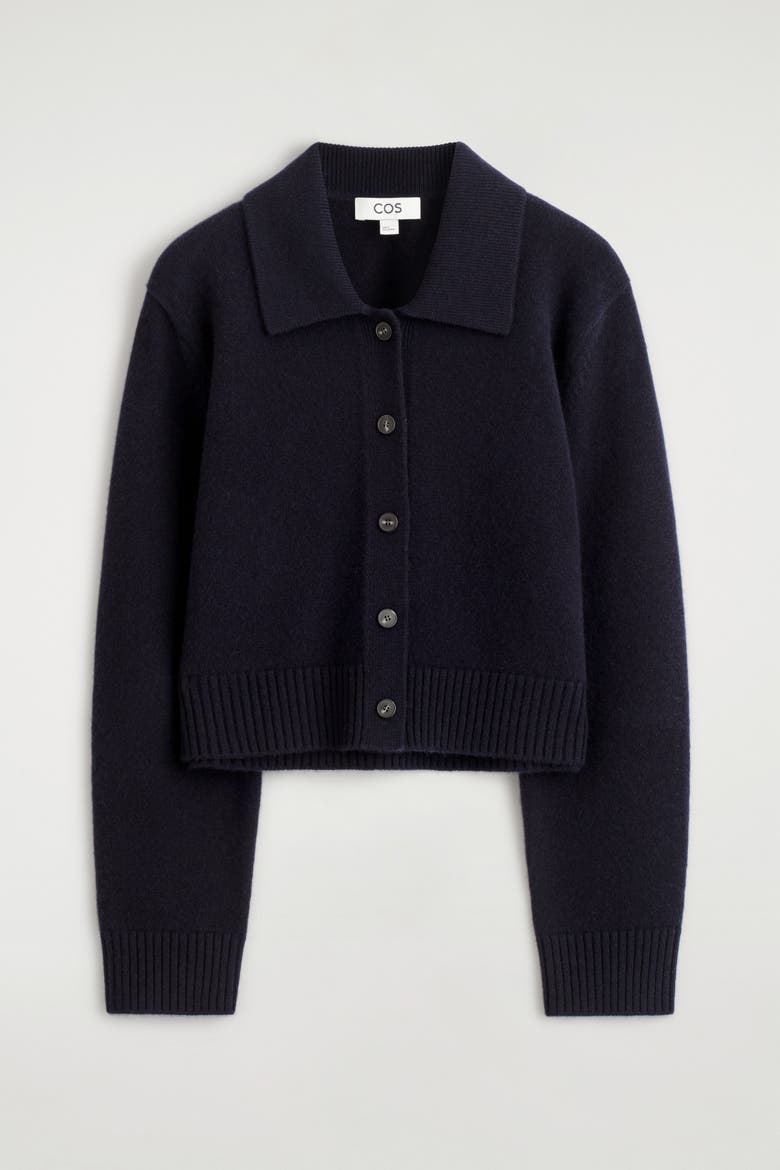 Collared Merino Wool Cardigan, Alternate, color, NAVY
