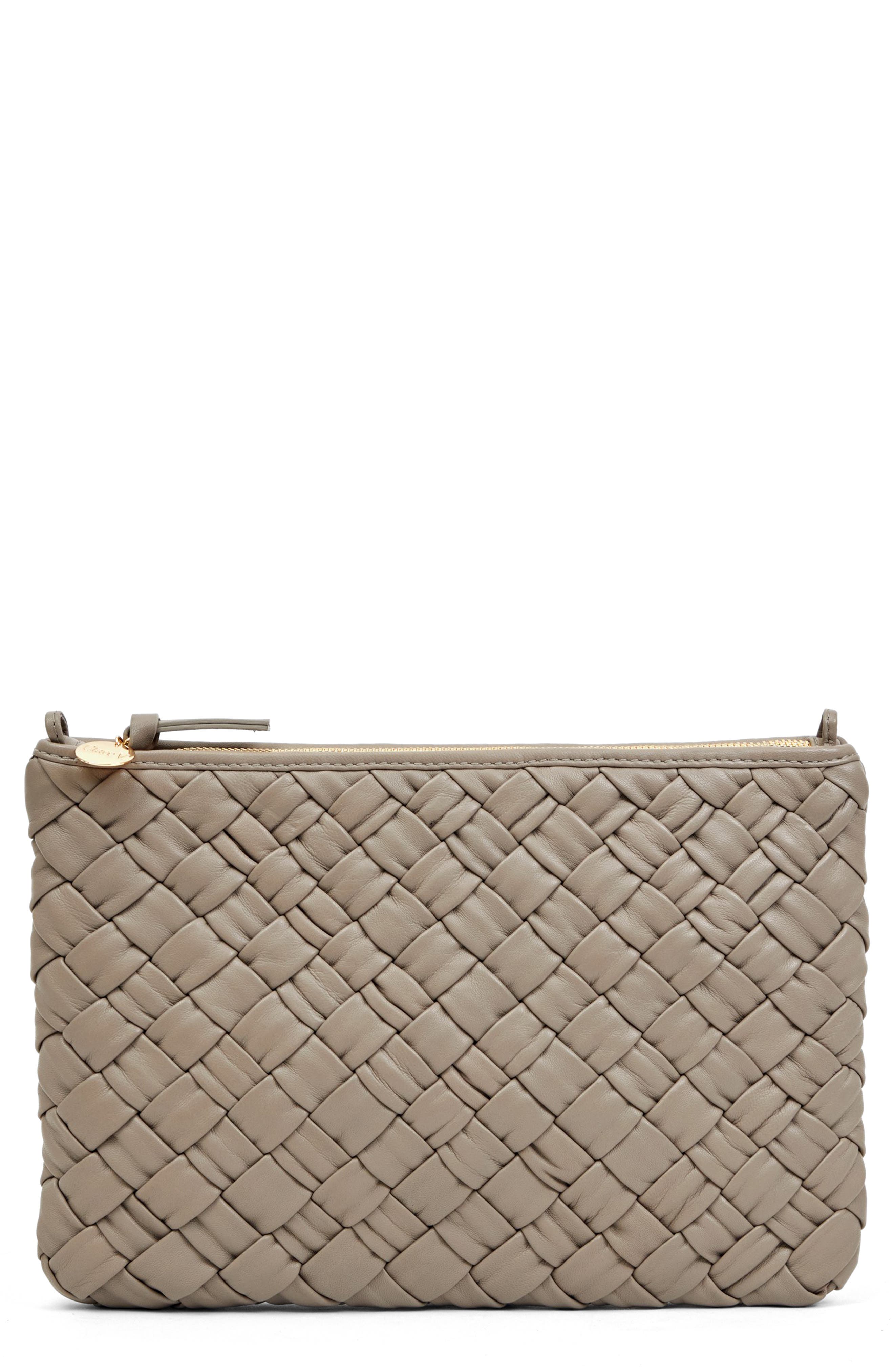 Clare V. Woven Leather Flat Clutch, Main, color, 