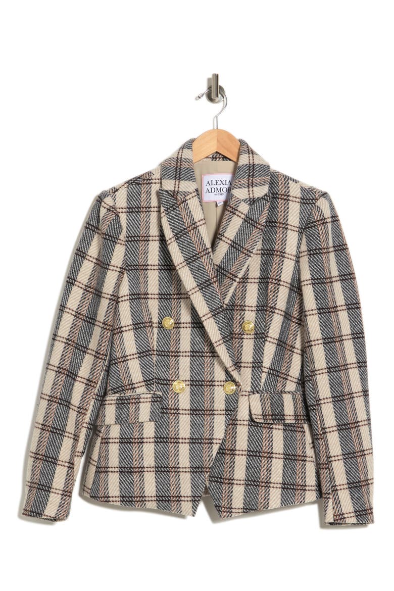 Double Breasted Tweed Jacket, Alternate, color, BROWN PLAID