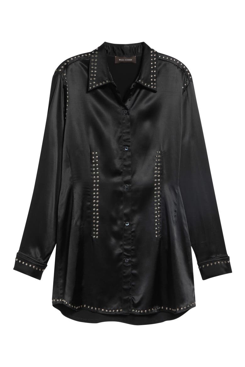 Mystic Studded Satin Shirt, Alternate, color, BLACK