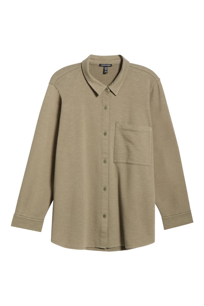 Classic Organic Cotton Terry Button-Up Shirt, Alternate, color, BAY LEAF
