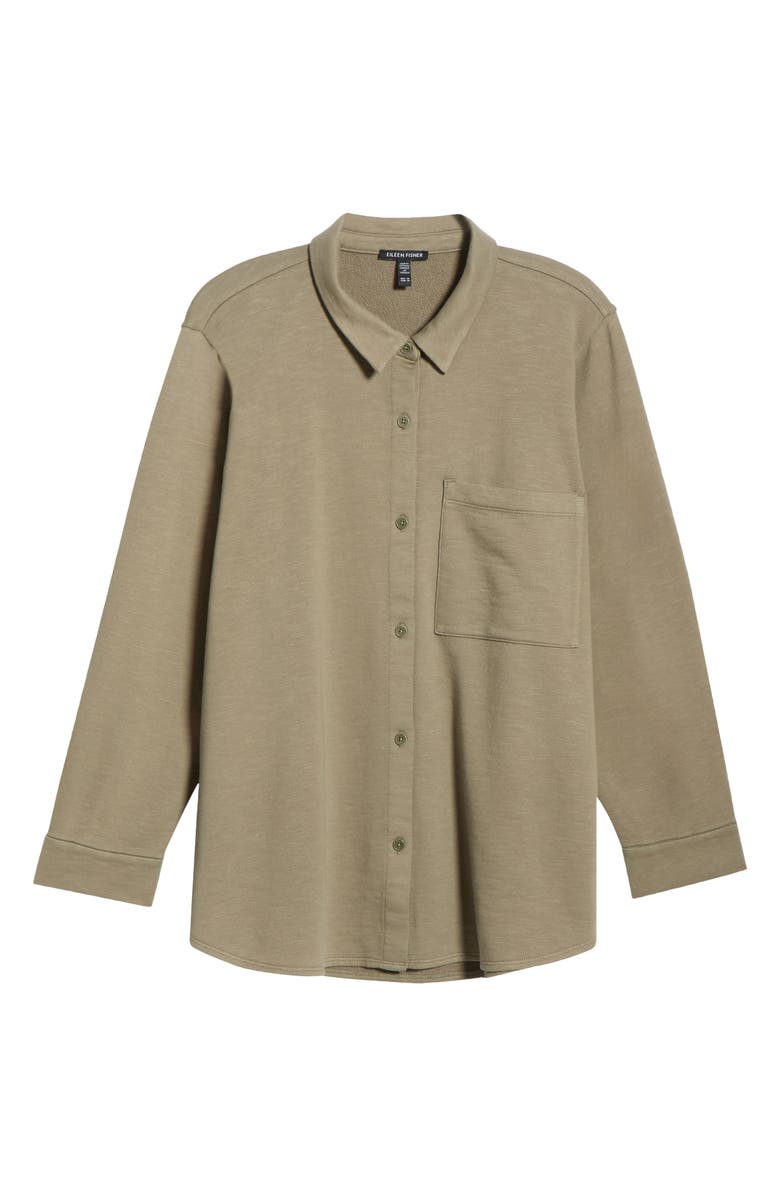 Eileen Fisher Classic Organic Cotton Terry Button-Up Shirt, Alternate, color, Bay Leaf