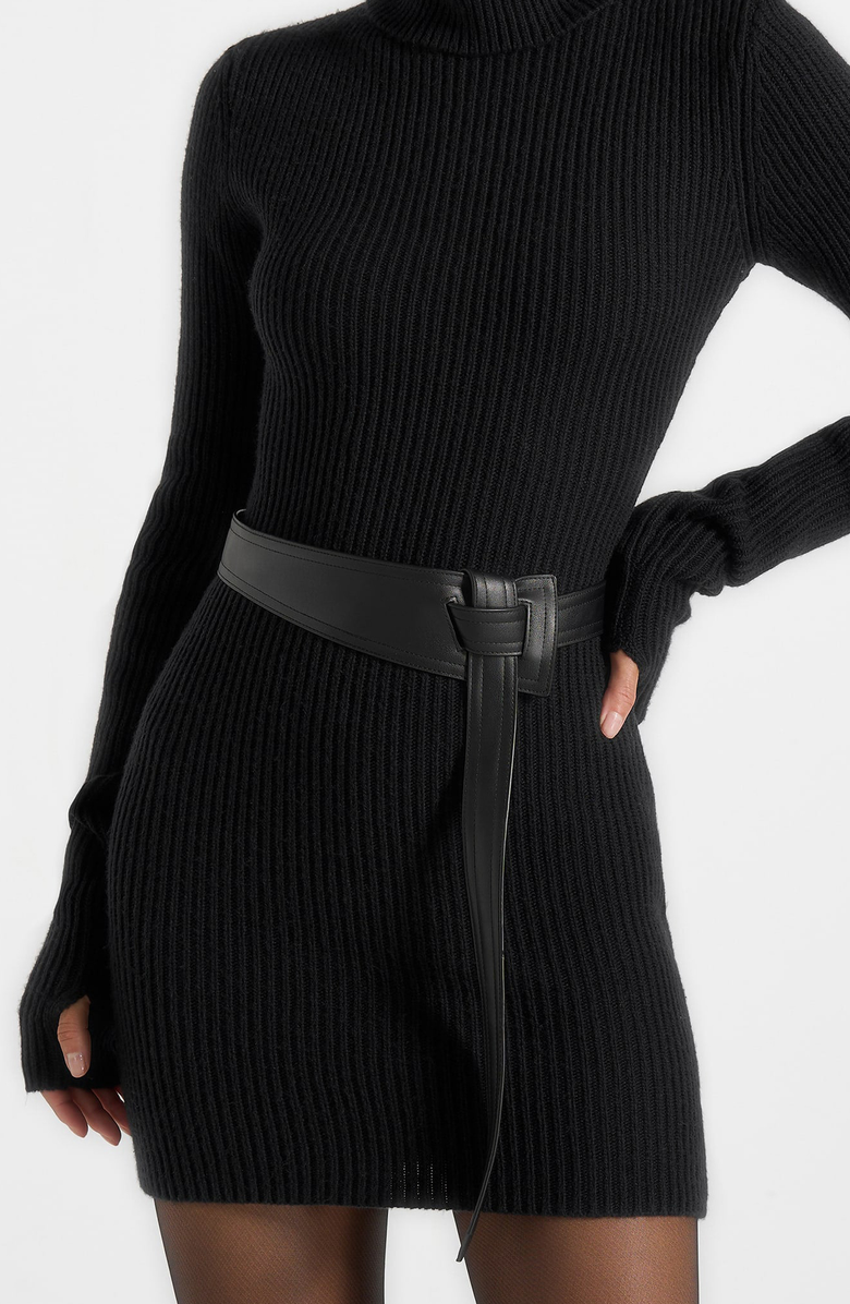 Manière De Voir Kalia Roll Neck Knitted Mini Dress With Belt, Main, color, Black