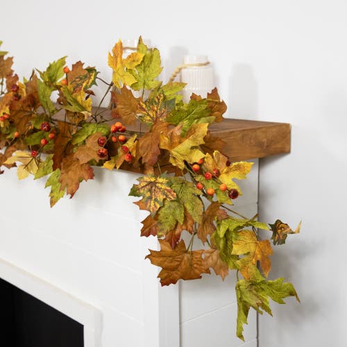 Northlight Maple Leaves And Berries Artificial Fall Harvest Garland In Brown