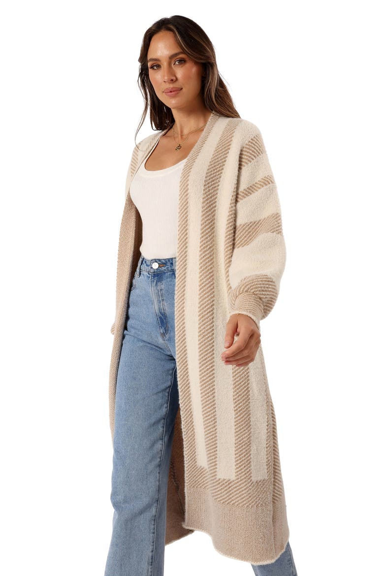 Anita Stripe Long Cardigan, Alternate, color, BEIGE