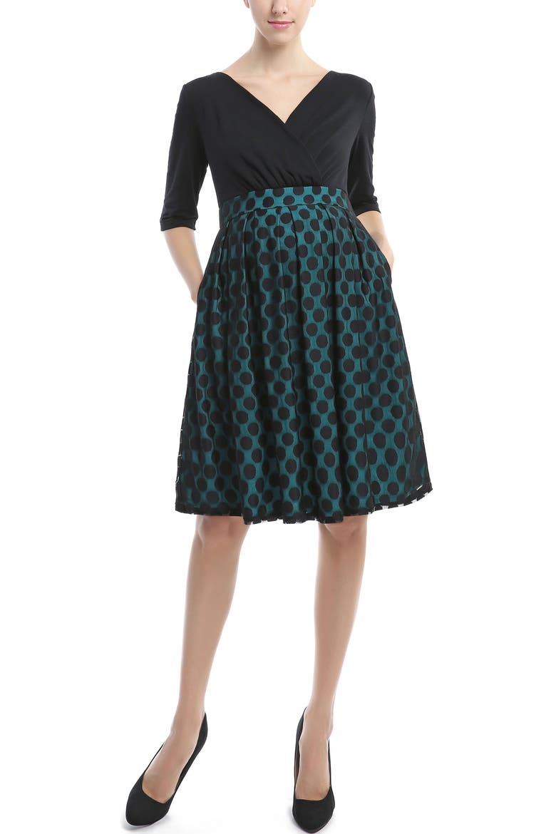 Giana Polka Dot Maternity Dress, Main, color, Black Teal