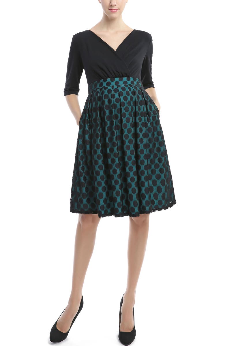 Kimi & Kai Giana Polka Dot Maternity Dress, Main, color, Black Teal
