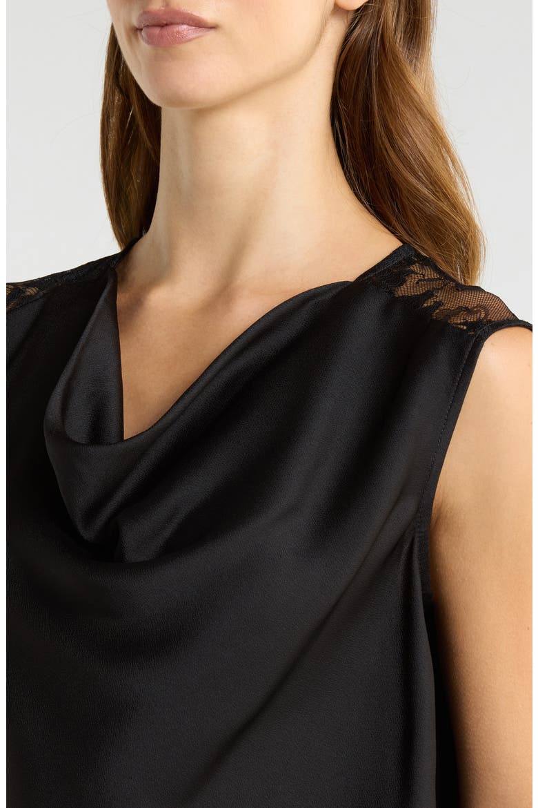 Lace Trim Cowl Neck Sleeveless Top, Alternate, color, RICH BLACK