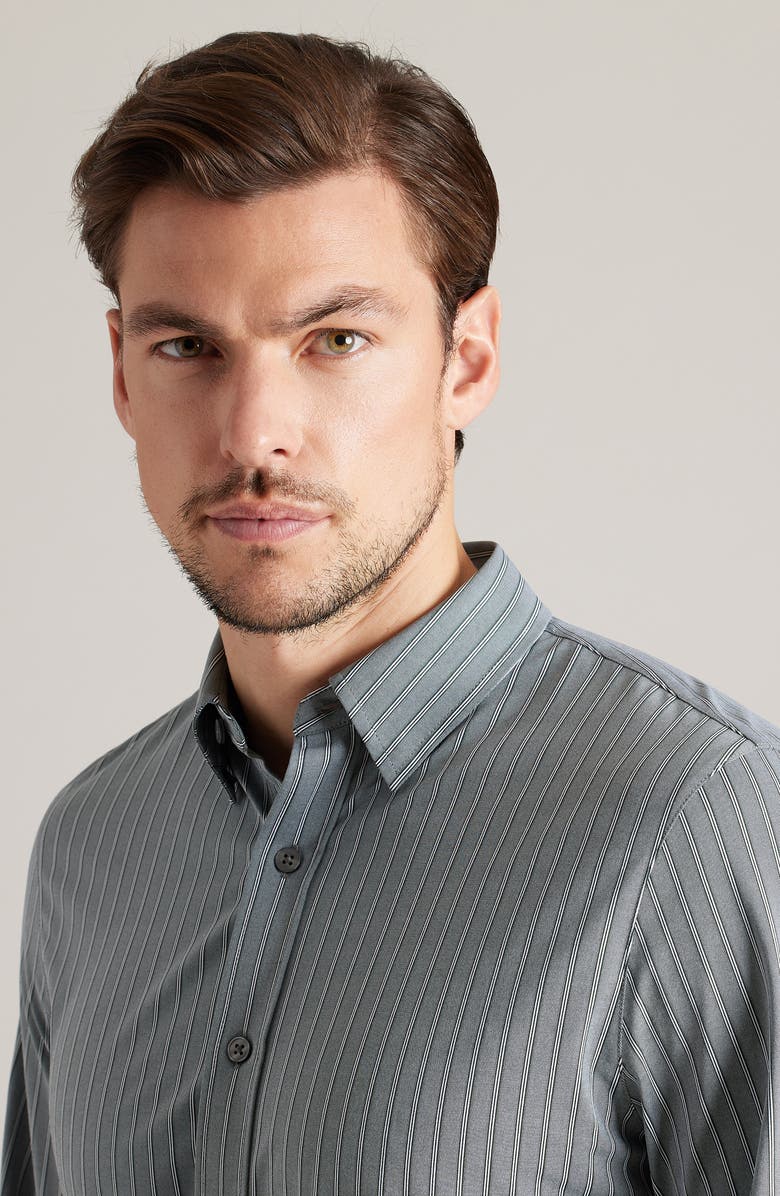 Rhone Commuter Pro Slim Fit Button-Up Shirt, Alternate, color, Pine Wide Stripe