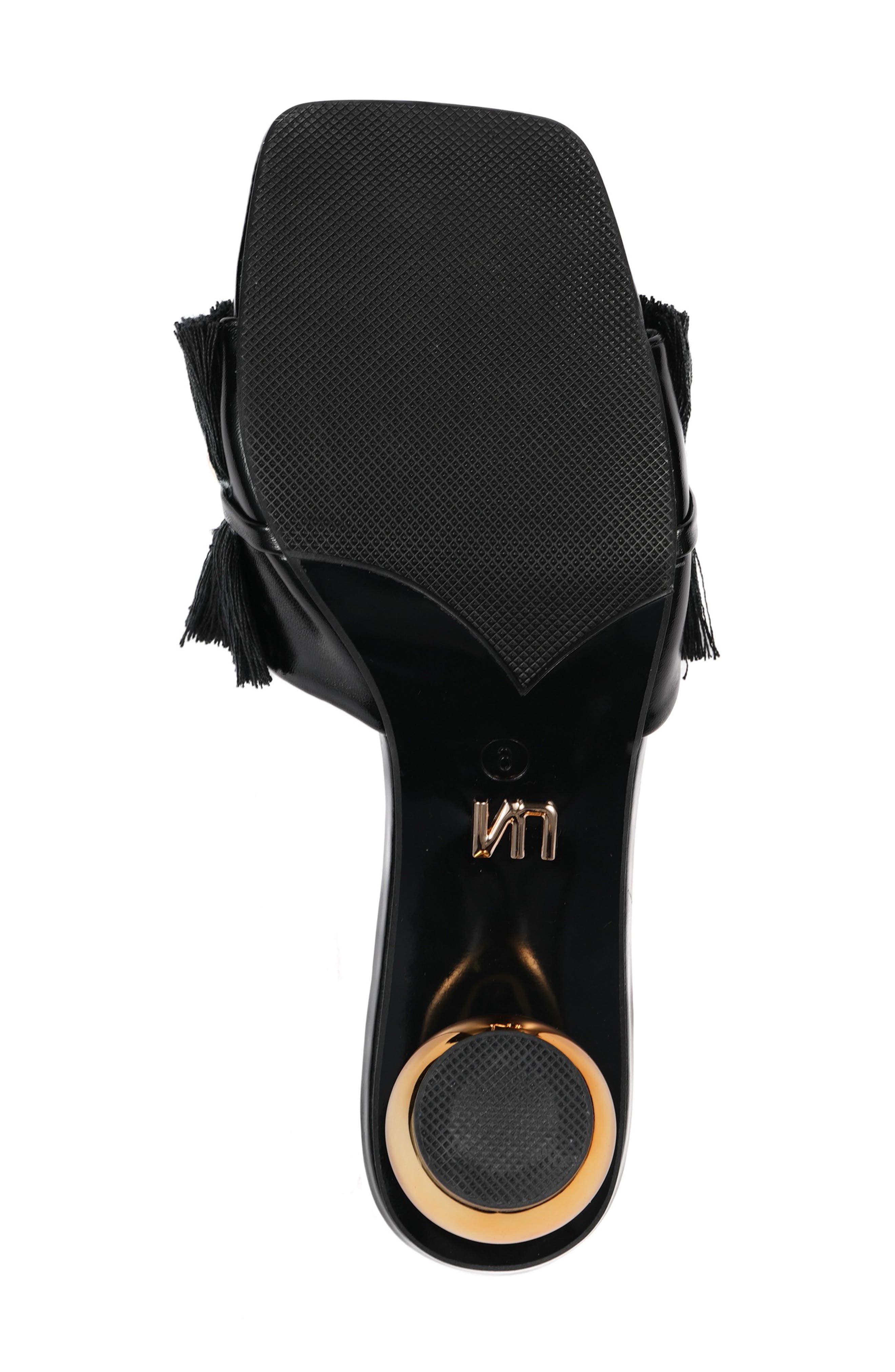 NINETY UNION Miami Fringed Orb Heel Slide Sandal, Alternate, color, Black