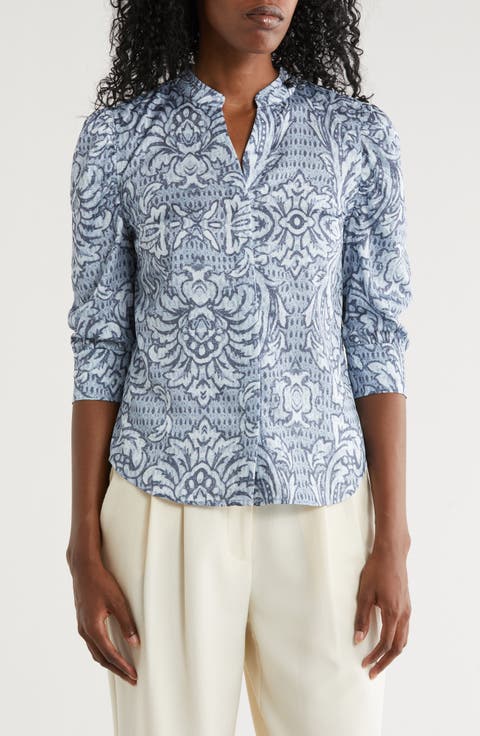 Ruched Split Neck Top