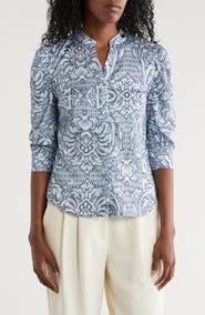 T Tahari Ruched Split Neck Top