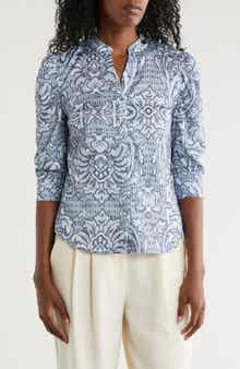 T Tahari Ruched Split Neck Top