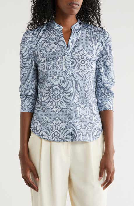 T Tahari Ruched Split Neck Top