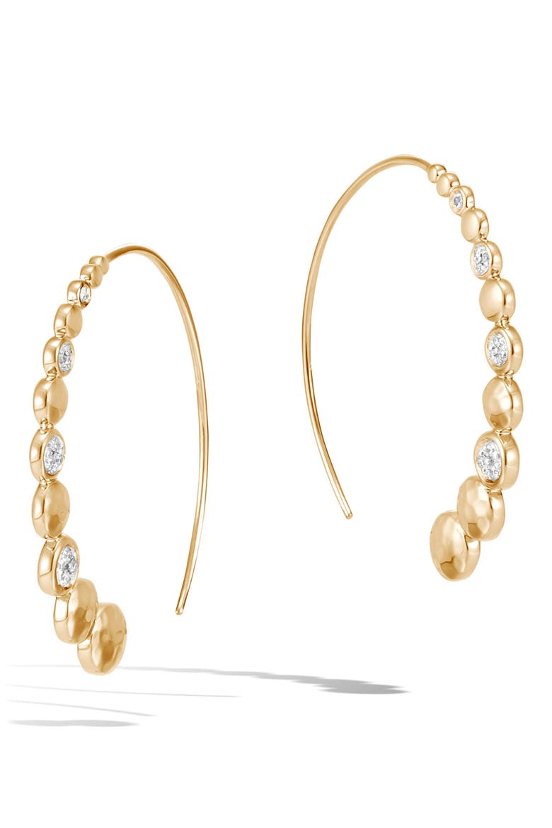 Dot Hammered Diamond Pavé Medium Hoop Earrings, Main, color, YELLOW GOLD