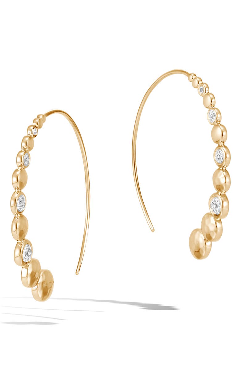 John Hardy Dot Hammered Diamond Pavé Medium Hoop Earrings, Main, color, 