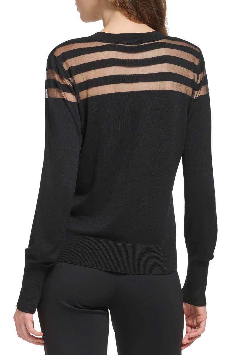 DKNY Sheer Mesh Yoke Turtleneck Sweater, Alternate, color, 