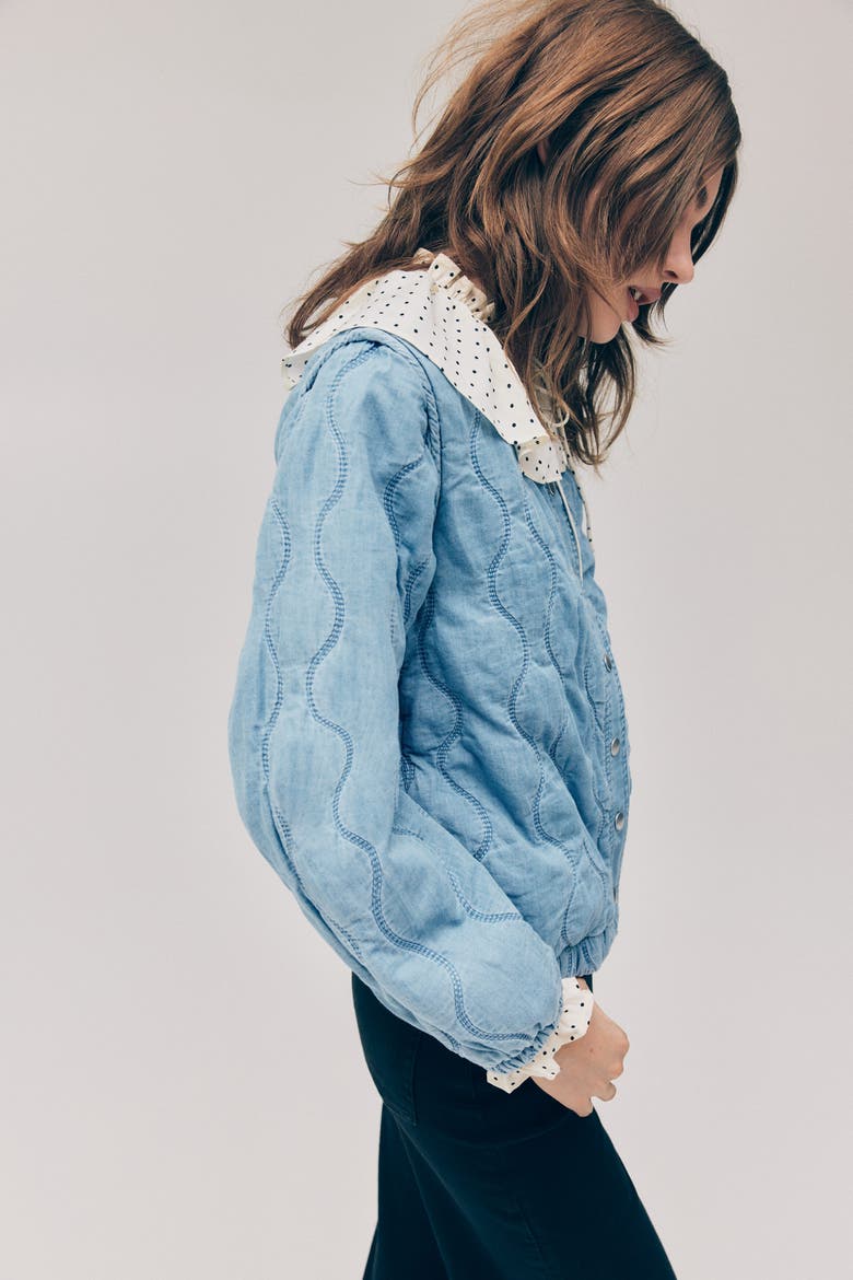 Quilted Denim Jacket, Alternate, color, Light denim blue