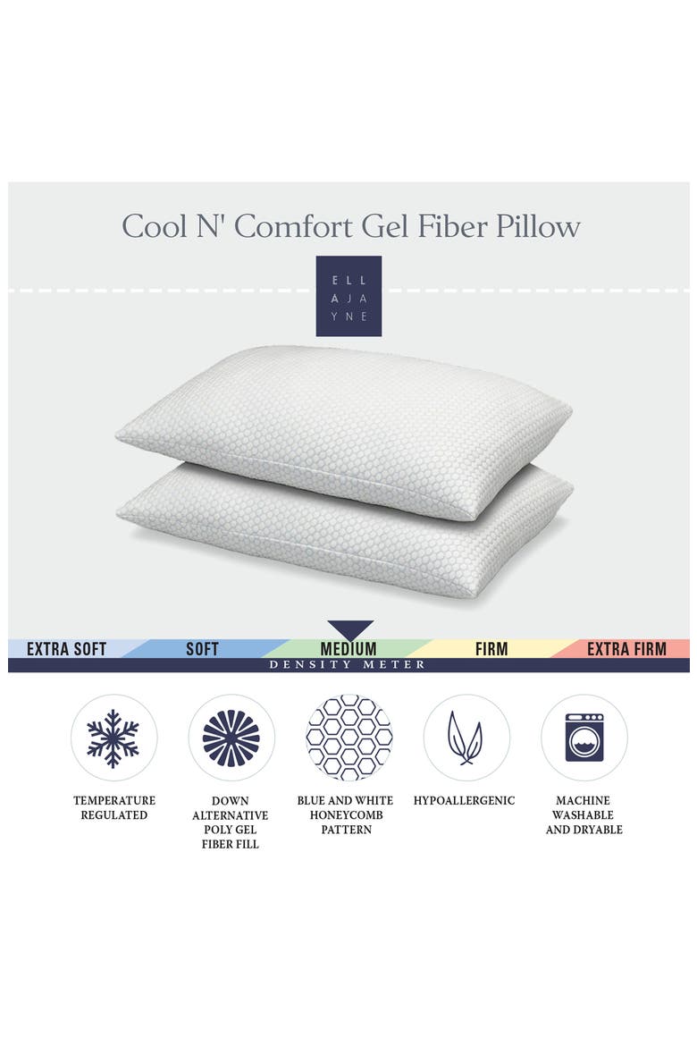 Cool N' Comfort Medium Density Gel Fiber Pillow with CoolMax Technology, for All Sleep Positions, Set of 2, Alternate, color, BLUE/WHITE
