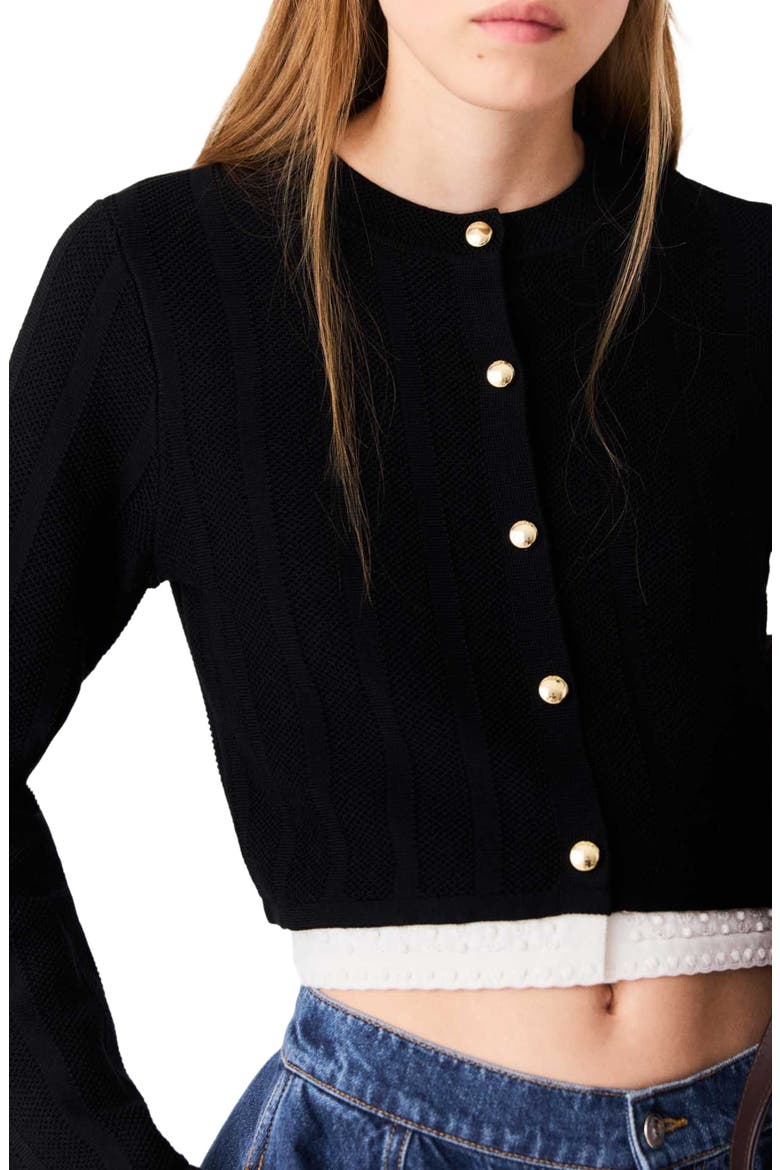 Cardigan with contrast band, Alternate, color, Black