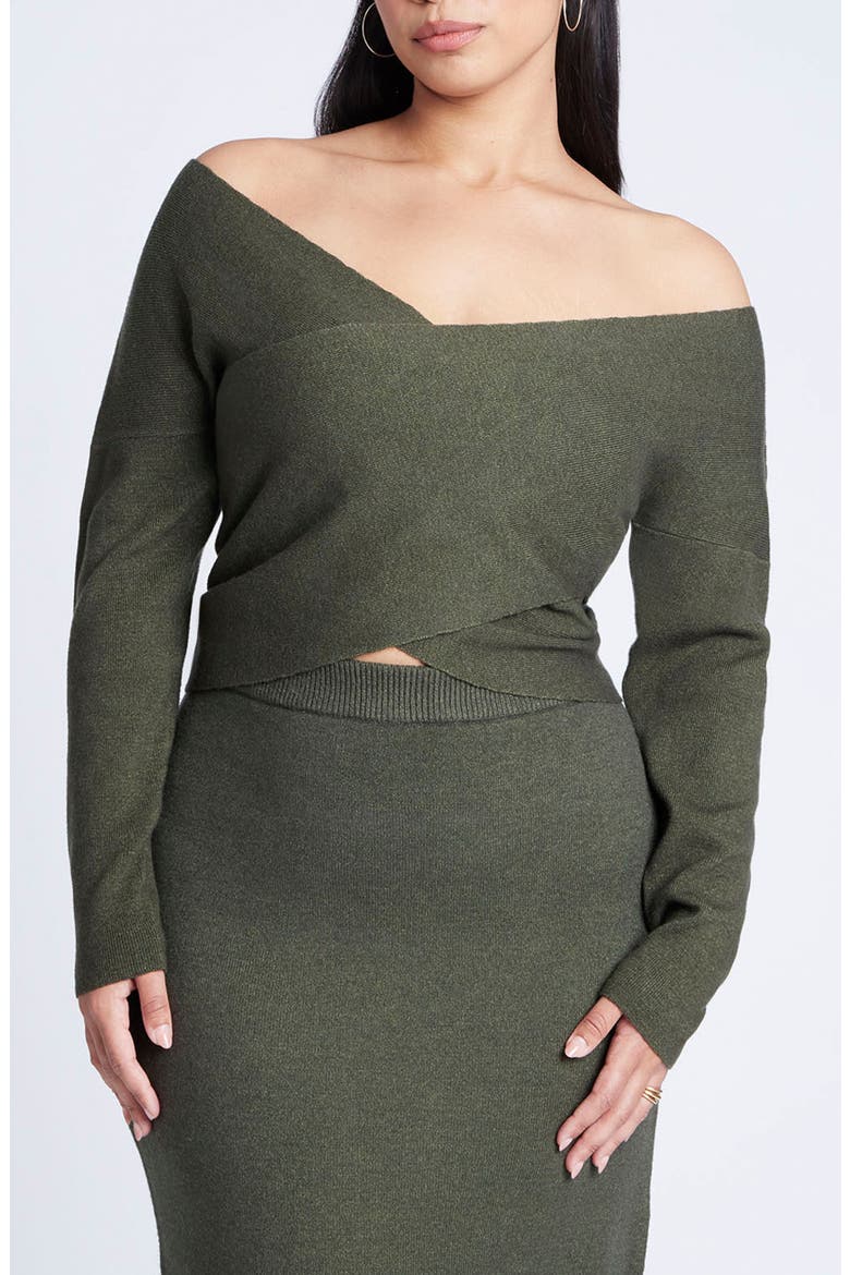 Wrap Front Cropped Sweater, Main, color, GREEN JACKET HEATHER