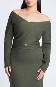 ELOQUII Wrap Front Cropped Sweater