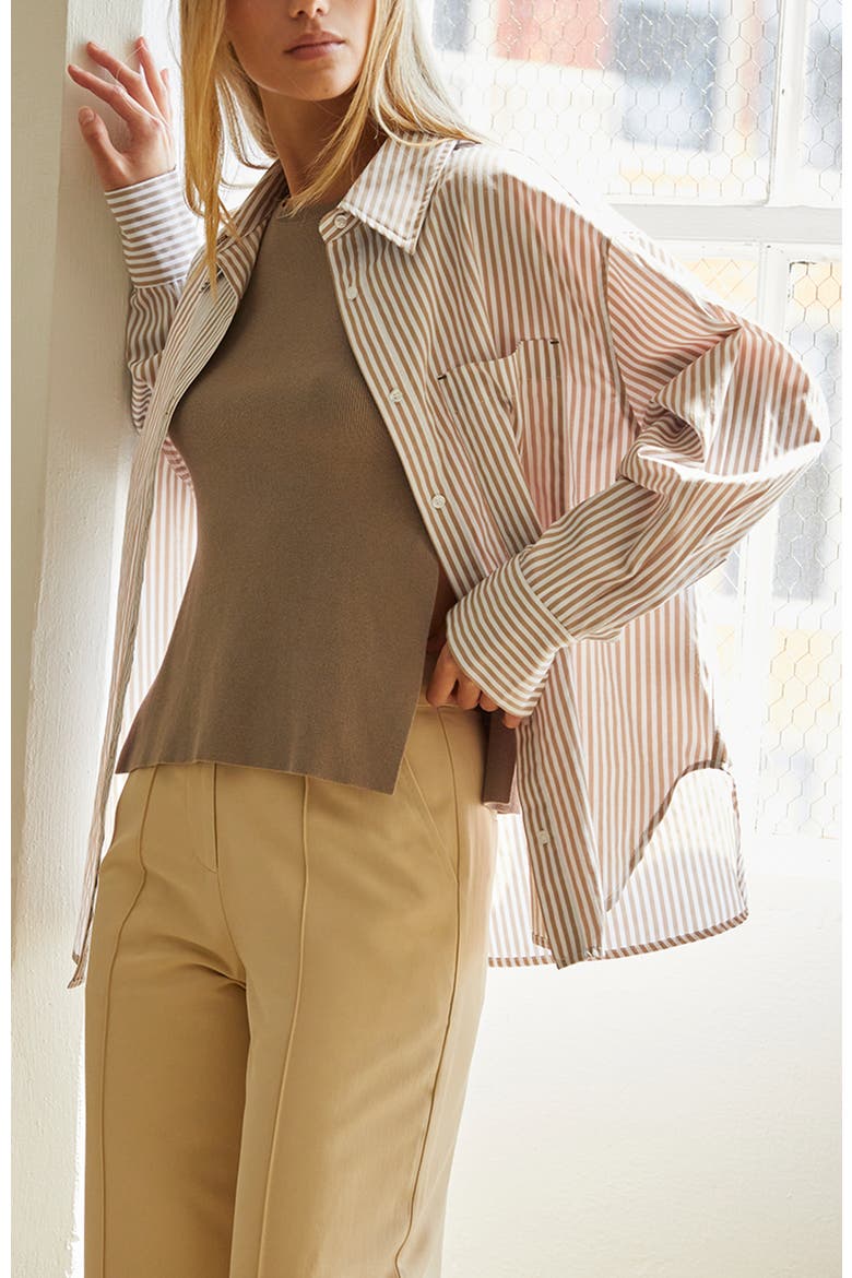 Striped Button Up Shirt, Alternate, color, Beige