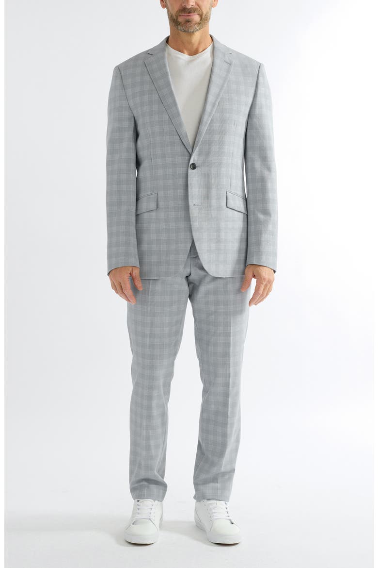 Hoxton Light Blue Grey Plaid Stretch Suit, Main, color, BLUE
