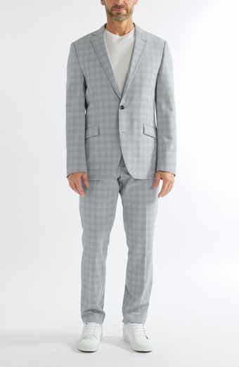 SAVILE ROW CO Hoxton Light Blue Grey Plaid Stretch Suit