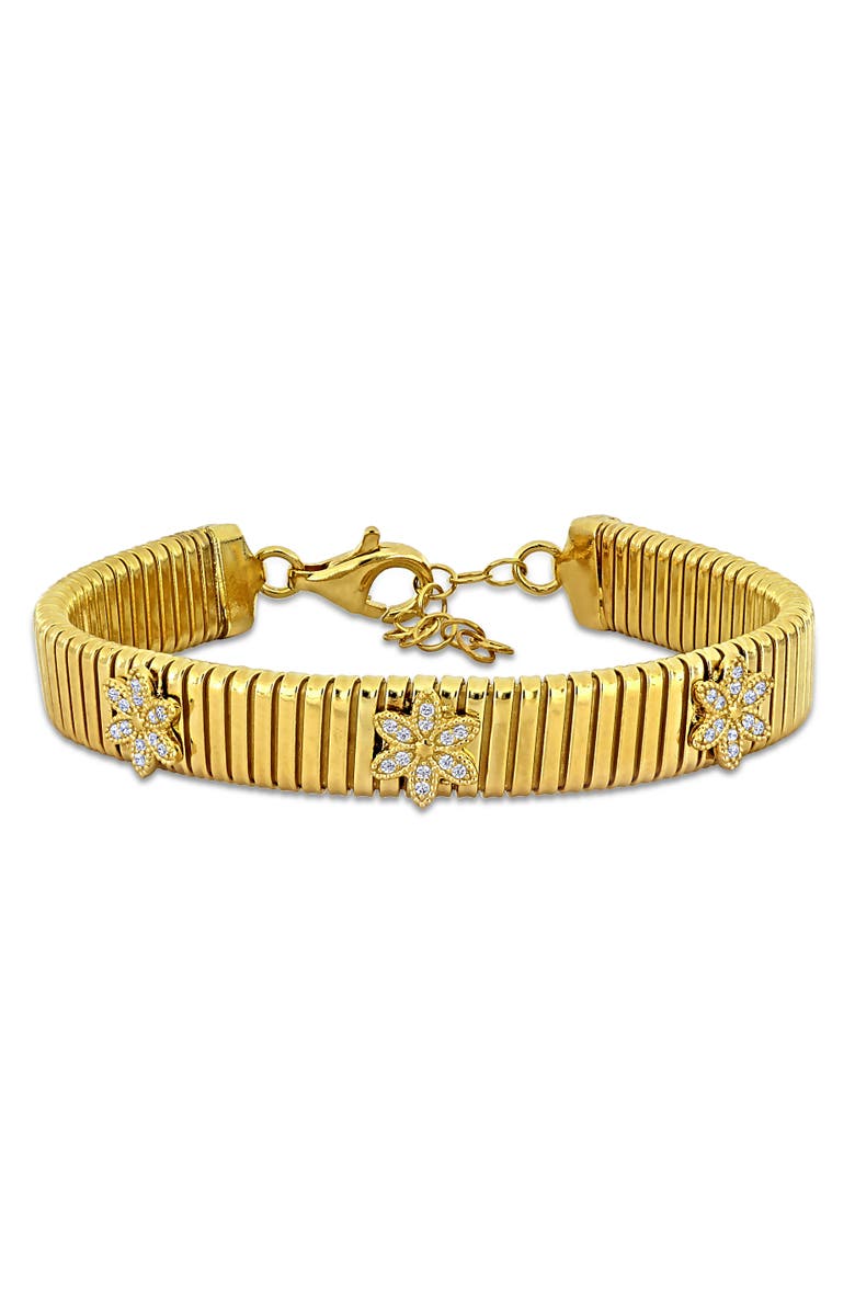 Julianna B. Cubic Zirconia Omega Flower Bracelet Yellow Plated, Main, color,
