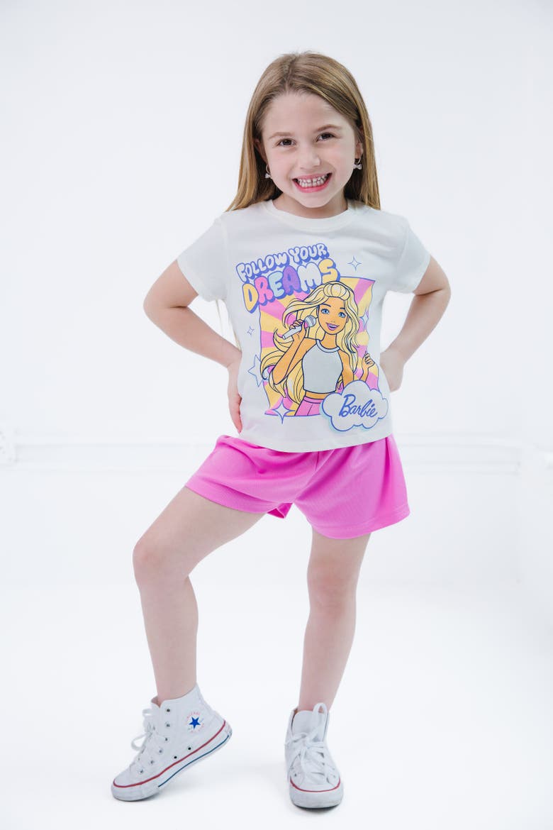 T-Shirt & Mesh Shorts Set, Alternate, color, White / Pink