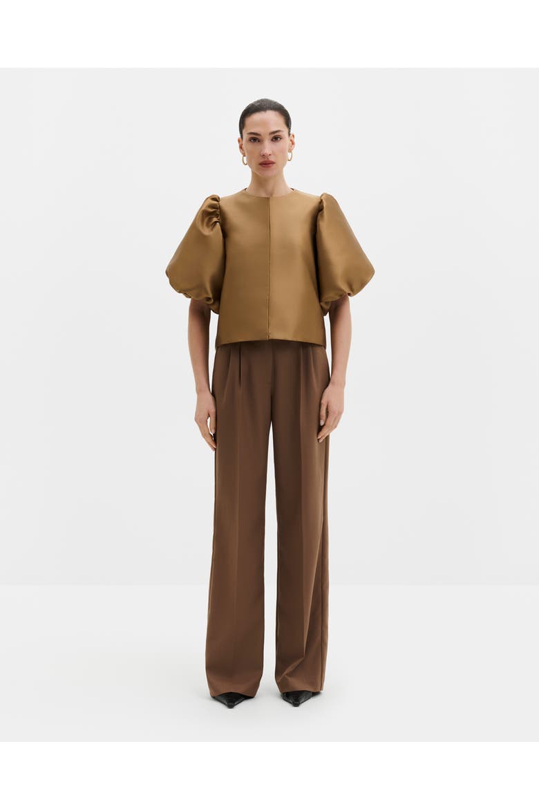 Cleo Puff Sleeve Satin Blouse, Alternate, color, Camel