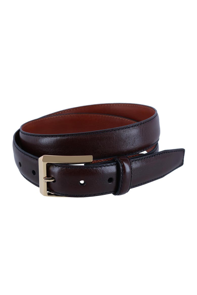 30MM Pebble Grain Leather Belt with Gold Buckle, Main, color, Brown