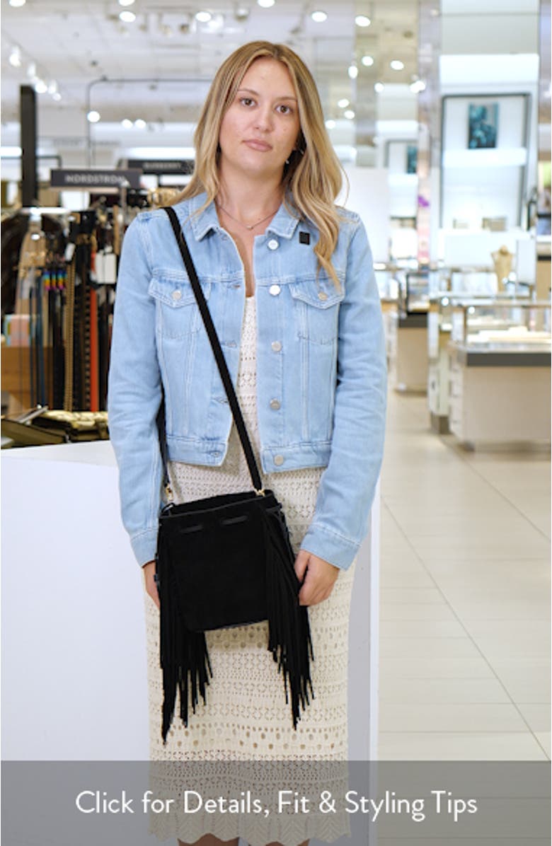 The Drawstring Suede Crossbody Bucket Bag, sales video thumbnail