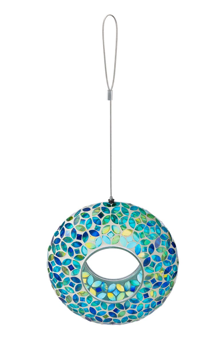 Glitzhome Glass Round Hanging Multi-Color Mosaic Birdfeeders, Alternate, color, Green