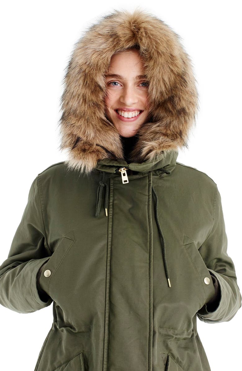 J.Crew Perfect Winter Parka with Faux Fur Trim, Alternate, color,