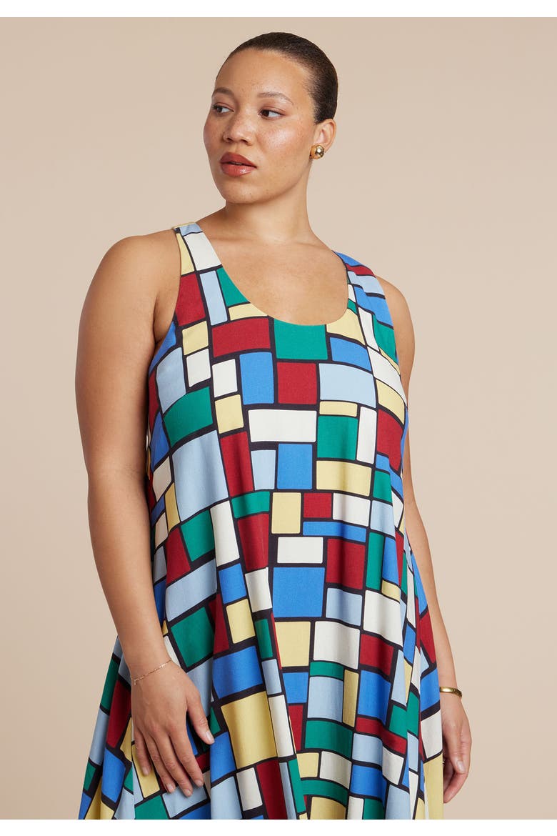 Printed Linen Trapeze Dress, Alternate, color, SUMMER TILES