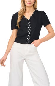 CeCe Scallop Detail Button-Up Shirt