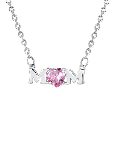 Mom Necklace with Pink Cubic Zirconia