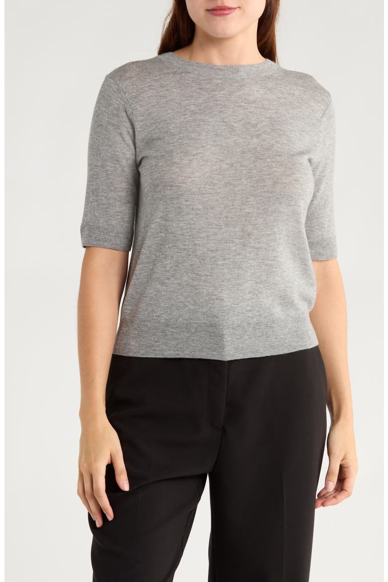 Short Sleeve Wool Blend Sweater, Main, color, HEATHER GREY