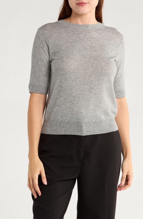 Short Sleeve Wool Blend Sweater