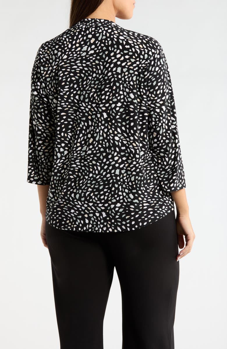 AK ANNE KLEIN Print Pleat Three-Quarter Sleeve Top, Alternate, color, Anne Black Multi