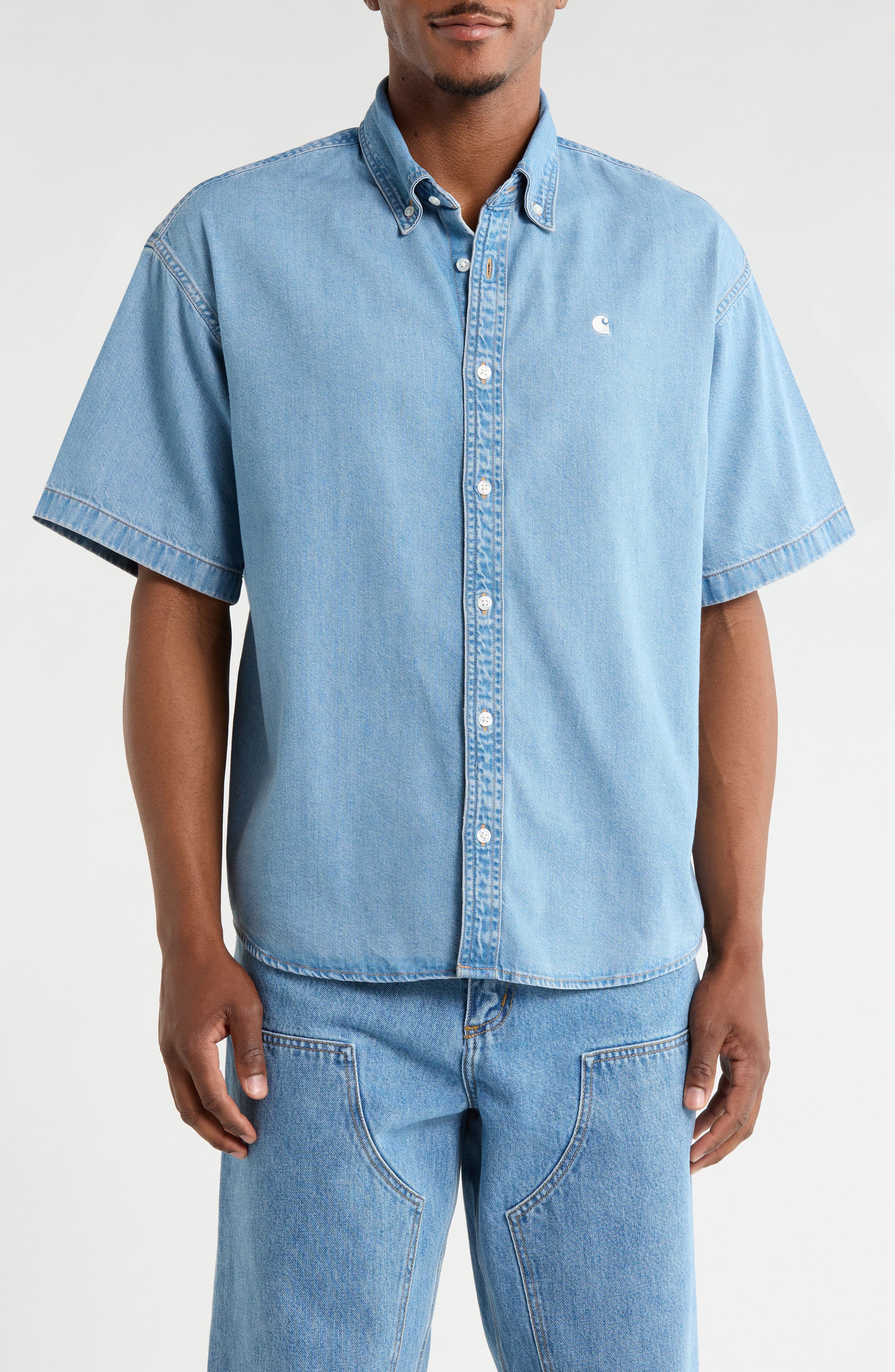 Lucas Short Sleeve Cotton Denim Button-Down Shirt - image 3