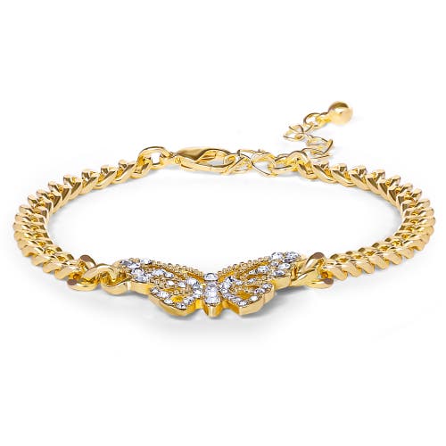 Jessica Simpson Gold-tone Butterfly Crystal Chain Bracelet In Gold