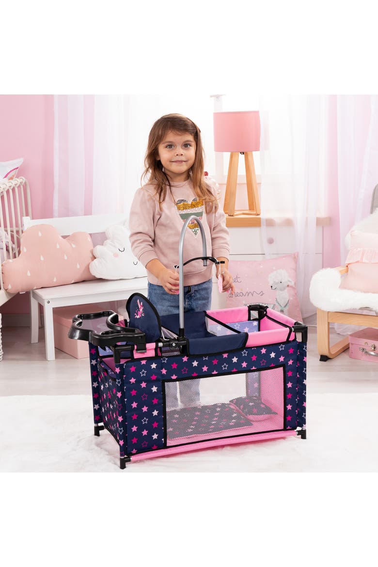 Navy & Pink Multibed Playpen For Dolls With Highchair & Mobile, Alternate, color, Multicolored