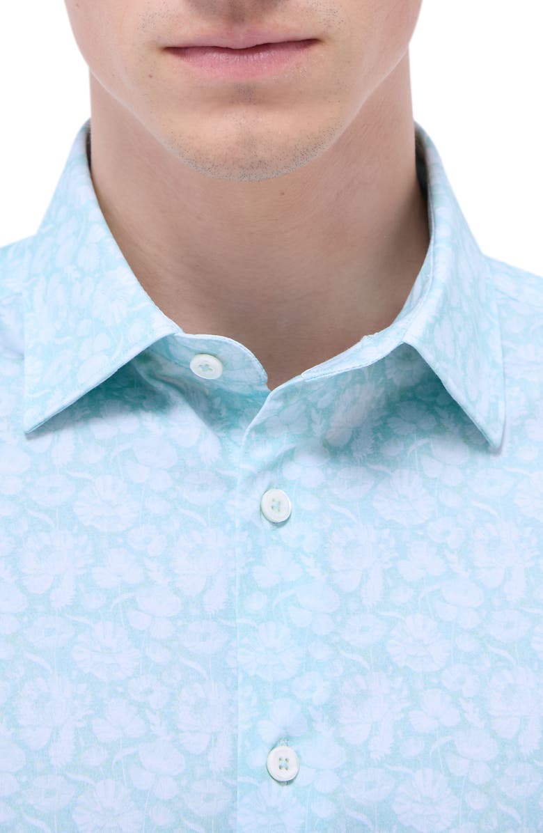 Bugatchi Miles OoohCotton<sup>®</sup> Floral Short Sleeve Button-Up Shirt, Alternate, color, Menthol