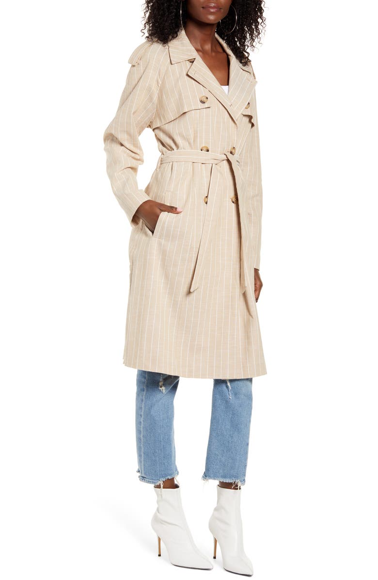 VERO MODA Poppy Kenzie Pinstripe Cotton Blend Trench Coat, Alternate, color,