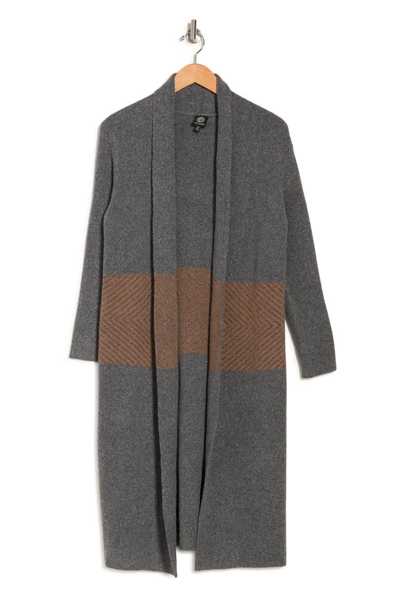 Chevron Waist Knit Shawl Cardigan, Alternate, color, CHARCOAL / CAMEL