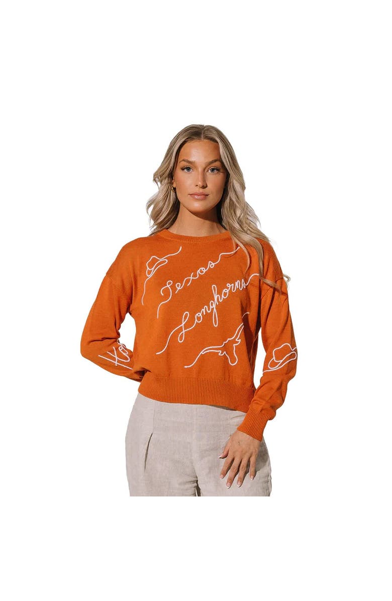 KADYLUXE Women's Texas Orange Texas Longhorns Love Note Embroidered Pullover Sweater, Main, color, Orange